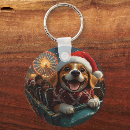 Beagle Dog Roller Onderzetter Kerst Sleutelhanger (Achterkant)