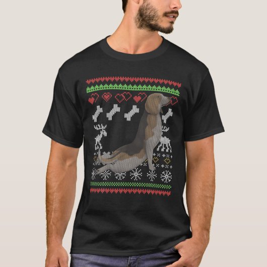 Beagle Dog Santa Claus Ugly kerstpattern X-Ma T-shirt (Voorkant)
