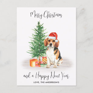 Beagle Dog Santa Festive Tree kerst Feestdagenkaart
