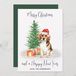 Beagle Dog Santa Festive Tree kerst Feestdagenkaart