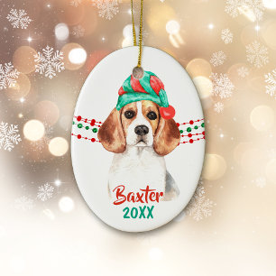 Beagle Dog Santa Hat Holiday String Beads Keramisch Ornament