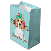Beagle Dog Santa Hat Holiday String Beads Medium Cadeauzakje (Achterkant Gekanteld)