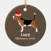 Beagle Dog Santa Hat Persoonlijk Keramisch Ornament (Voorkant)