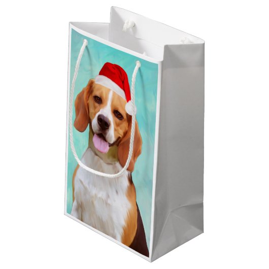 Beagle Dog Santa Hat Portret Klein Cadeauzakje (Achterkant Gekanteld)