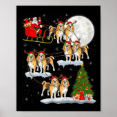 Beagle Dog Santa Sleigh Flying Funny Magical Chris Poster (Voorkant)