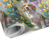 Beagle Dog Spring Bloemen Schilderen Cadeaupapier (Rol Hoek)