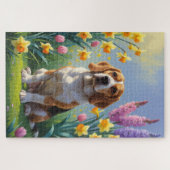 Beagle Dog Spring Bloemen Schilderen Legpuzzel (Horizontaal)