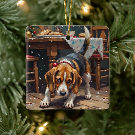 Beagle Dog Tracking Gingerbread Christmas Fun Art Keramisch Ornament (Boom)