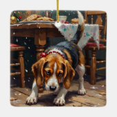 Beagle Dog Tracking Gingerbread Christmas Fun Art Keramisch Ornament (Achterkant)