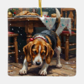 Beagle Dog Tracking Gingerbread Christmas Fun Art Keramisch Ornament (Voorkant)
