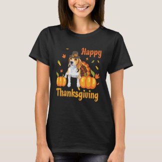 Beagle Dog Turkey Pilgrim Costume Happy Thanksgivi T-shirt