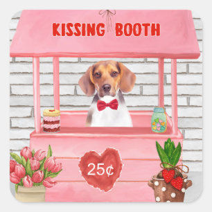 Beagle Dog Valentijnsdag Kissing Booth Vierkante Sticker