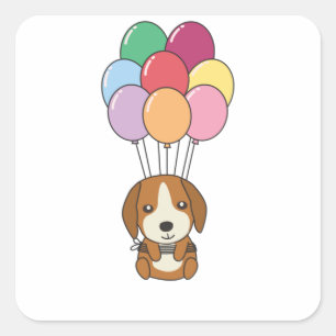 Beagle Dog vliegt met kleurrijke ballonnen Vierkante Sticker