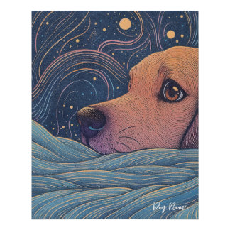 Beagle dog with starry sky and water 002 perfect poster