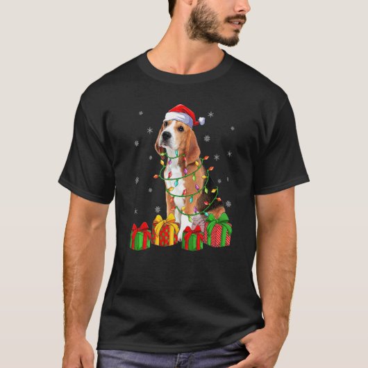 Beagle Dog Xmas Lighting Santa Hat Beagle Christma T-shirt (Voorkant)