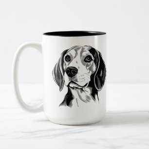 Beagle Dog Zwart-wit Omtrek Silhouet Tweekleurige Koffiemok
