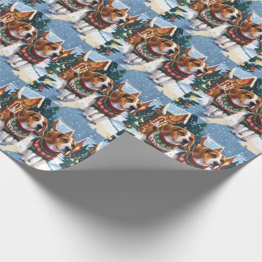Beagle Dogs Christmas Snow Holiday Cadeaupapier (Hoek)