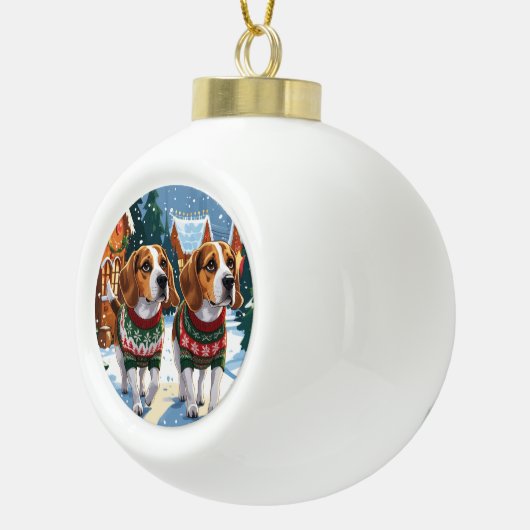 Beagle Dogs Christmas Snow Holiday Keramische Bal Ornament (Rechts)