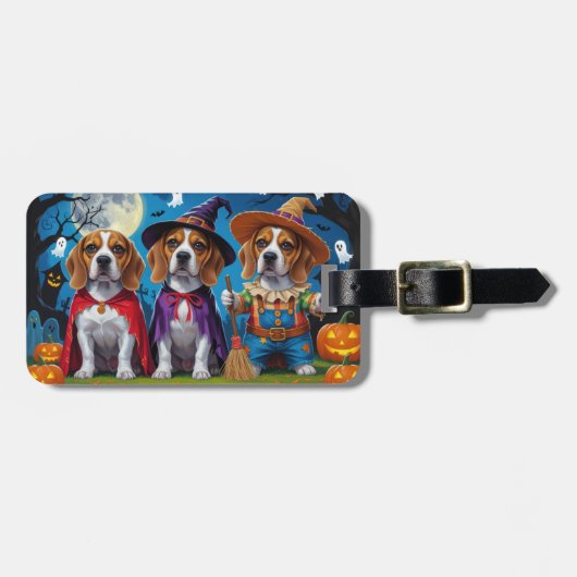 Beagle Dogs Pumpkin Halloween Grappig Bagagelabel (Voorkant horizontaal)