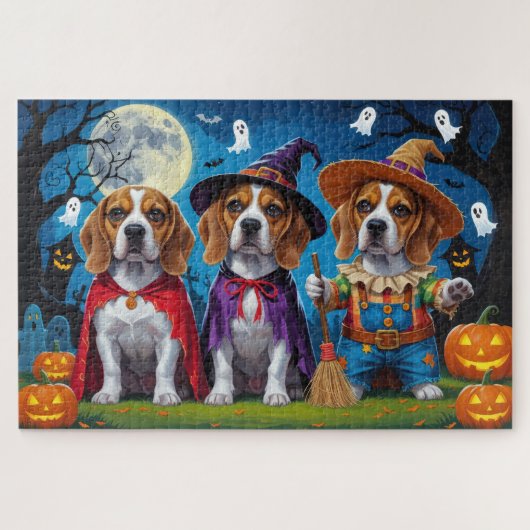 Beagle Dogs Pumpkin Halloween Grappig Legpuzzel (Horizontaal)