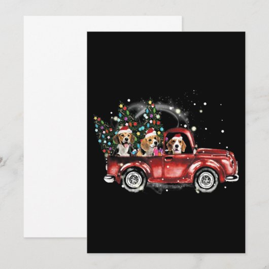 Beagle Dogs Ride Red Truck kerstcadeaus Aankondiging (Voorkant / Achterkant)