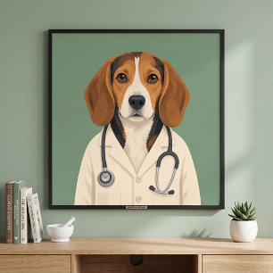 Beagle Dokter met Medische Jas en Stethoscoop Poster
