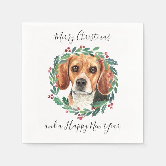 Beagle Elegant Hond Vrolijk Kerstfeest Servet (Voorkant)