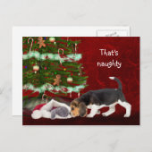 Beagle en stout kat kerst feestdagenkaart (Voorkant / Achterkant)