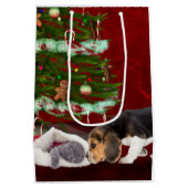 Beagle en stoute kat Kerstmis Medium Cadeauzakje (Achterkant)
