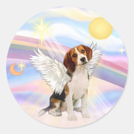 Beagle Engel Ronde Sticker (Voorkant)