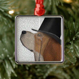 Beagle, formeel jachthond en hoed metalen ornament