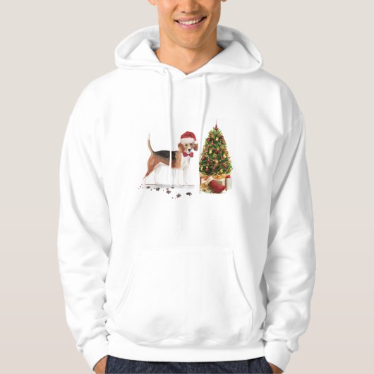 Beagle Funny Kersthond met boom Hoodie (Voorkant)