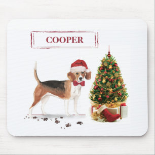 Beagle Funny Kersthond met boom Muismat