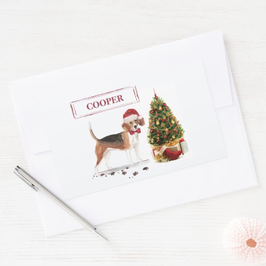 Beagle Funny Kersthond met boom Rechthoekige Sticker (Envelop)