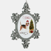 Beagle Funny Kersthond met boom Tin Sneeuwvlok Ornament (Links)