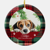 Beagle gepersonaliseerde eerste kerst keramisch ornament (Achterkant)