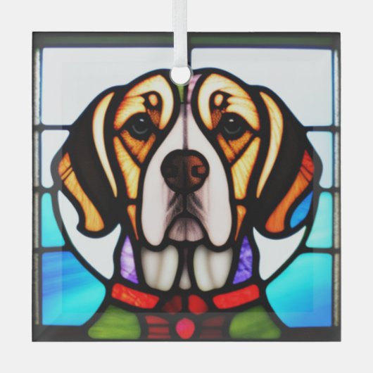Beagle "Glas in lood" Glas Ornament (Voorkant)