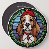 Beagle Glas in lood Kerst Ronde Button 6,0 Cm (Voorkant /achterkant)