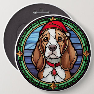 Beagle Glas in lood Kerst Ronde Button 6,0 Cm