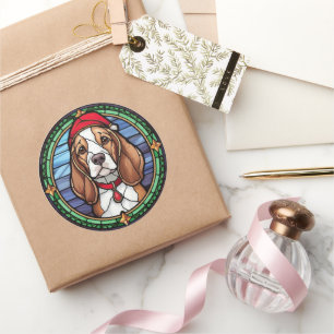 Beagle Glas in lood Kerst Ronde Sticker