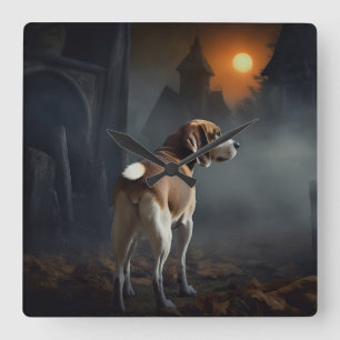 Beagle Halloween Griezelen Vierkante Klok