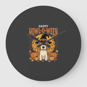 Beagle Halloween Howl-O-Ween Hond Pompoen Design_1 Grote Klok