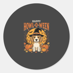 Beagle Halloween Howl-O-Ween Hond Pompoen Design_1 Ronde Sticker