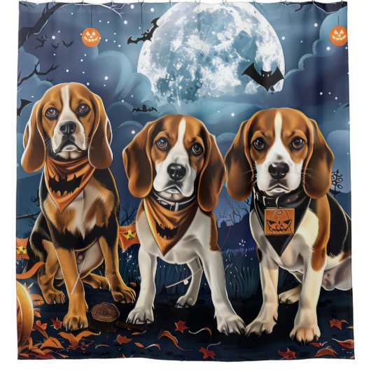 Beagle Halloween Spooky Douchegordijn (Voorkant)
