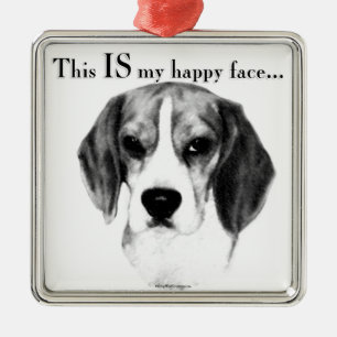 Beagle Happy Face; Happy Beagle; Grumpy Beagle Metalen Ornament