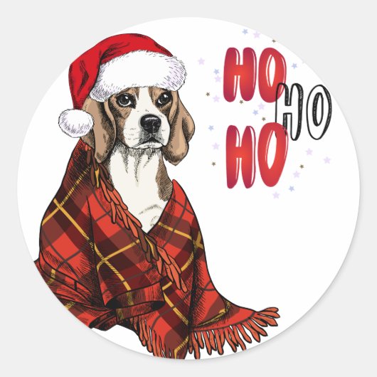 Beagle Ho Ho Ho Ronde Sticker (Voorkant)