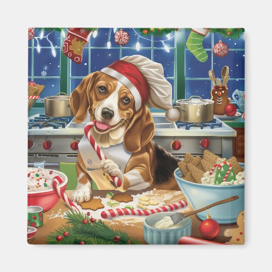 Beagle Holiday Baking: Feestelijke Kerst Magneet (Voorkant)