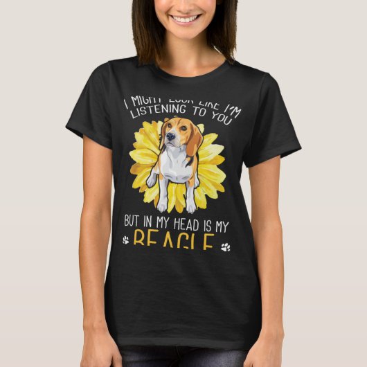 Beagle hond in mijn hoofd is mijn Beagle zonnebloe T-shirt (Voorkant)