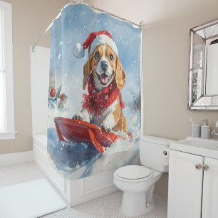 Beagle-hond in slee laat het sneeuwen Kerstmis Douchegordijn