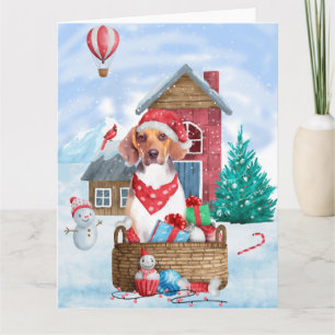 Beagle-hond in sneeuw Kerstmis hondenhok Kaart
